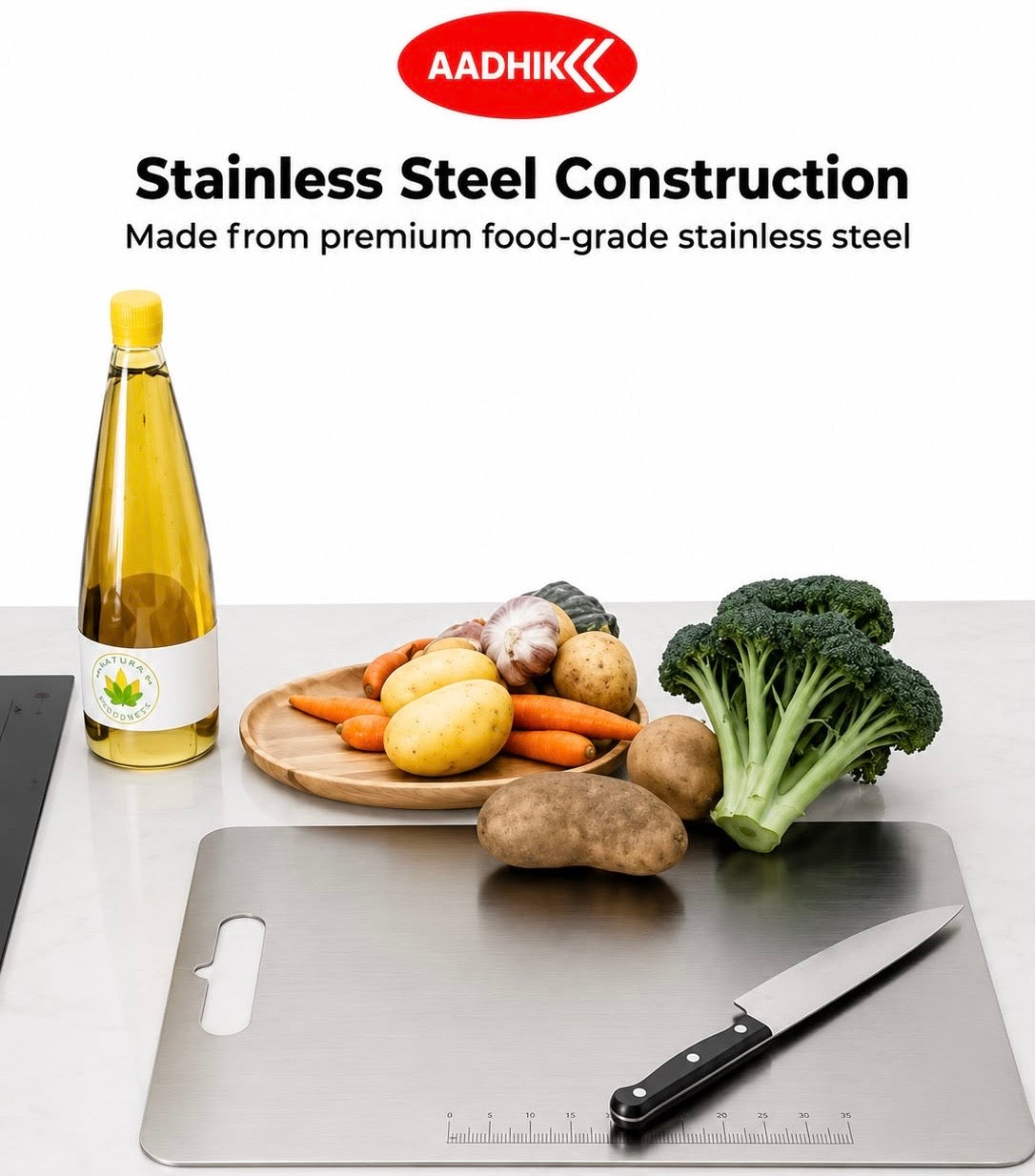 Stainless Steel Chopping Board Vegetable,Fruit Cutting, Kneeding, Cake Prep, Heavy Duty Chopping-Board (Size 35 CM X 25 CM)